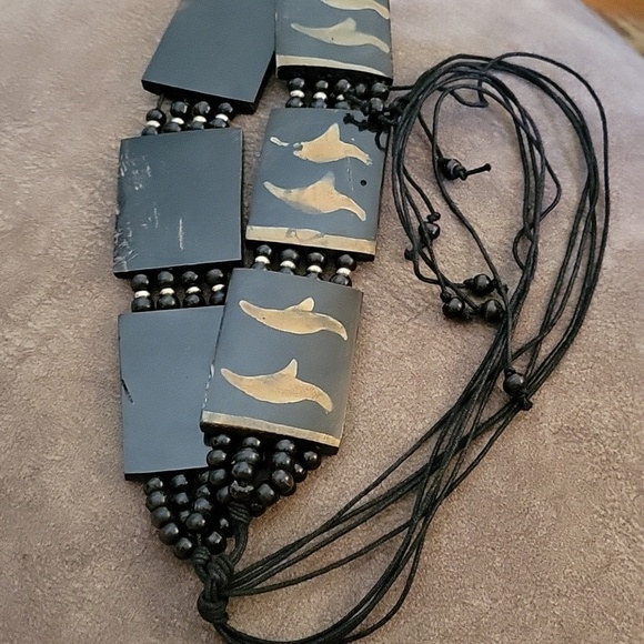 VTG Tribal Ethnic Horn Festival Cord Beaded Tie Belt